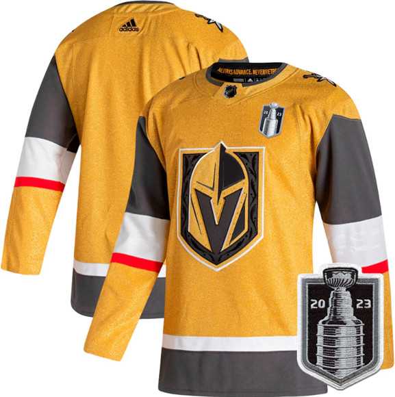 Men%27s Vegas Golden Knights Blank Gold 2023 Stanley Cup Final Stitched Jersey Dzhi